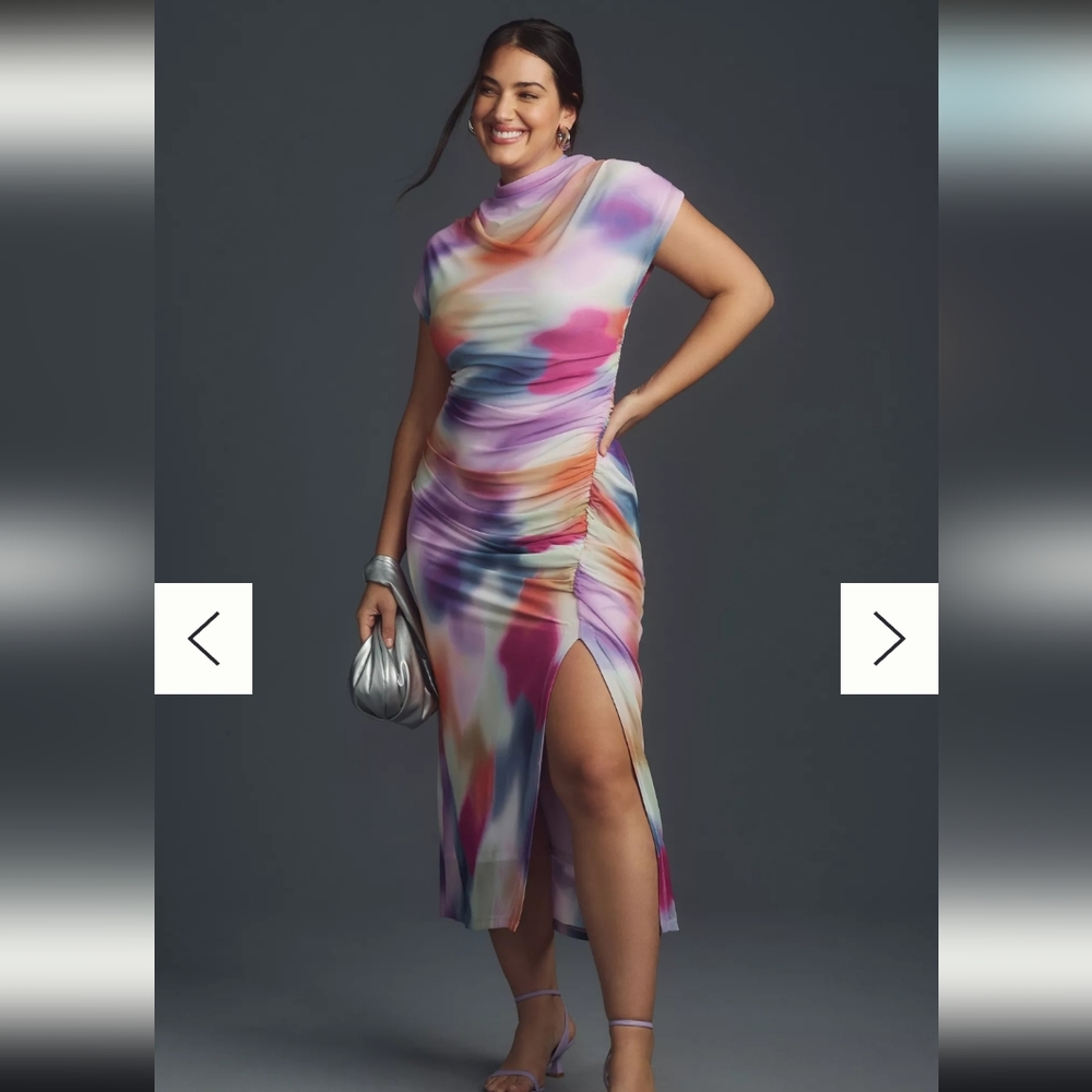 Anthropologie The Maya Ruched Cowl-Neck Dress: Mesh Edition Small